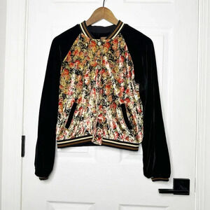 Pol Size S Crushed Velvet Floral‎ Bomber Jacket Casual